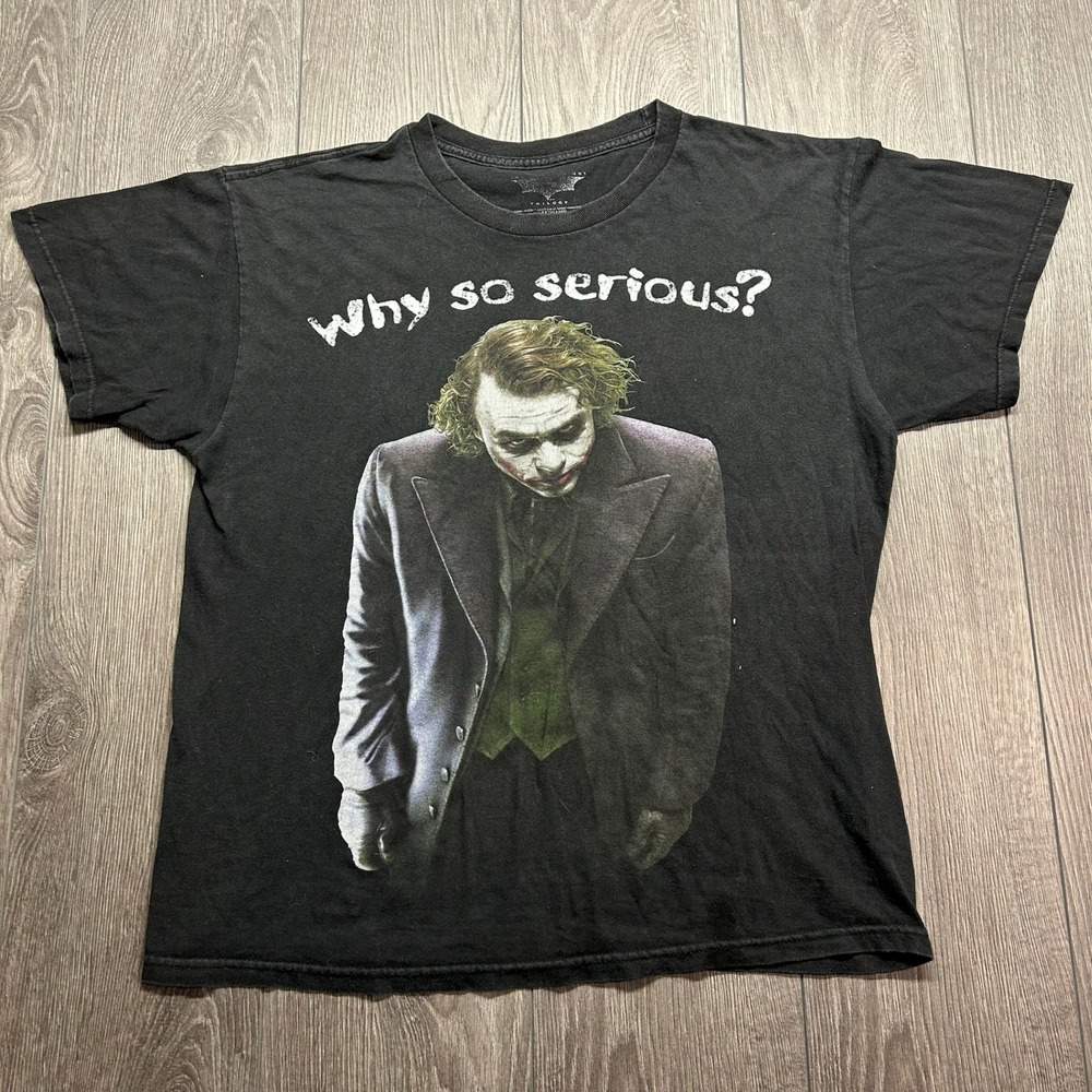 DC Comics The Dark Knight Joker Why So Serious T-Shirt Black Mens Large y2k